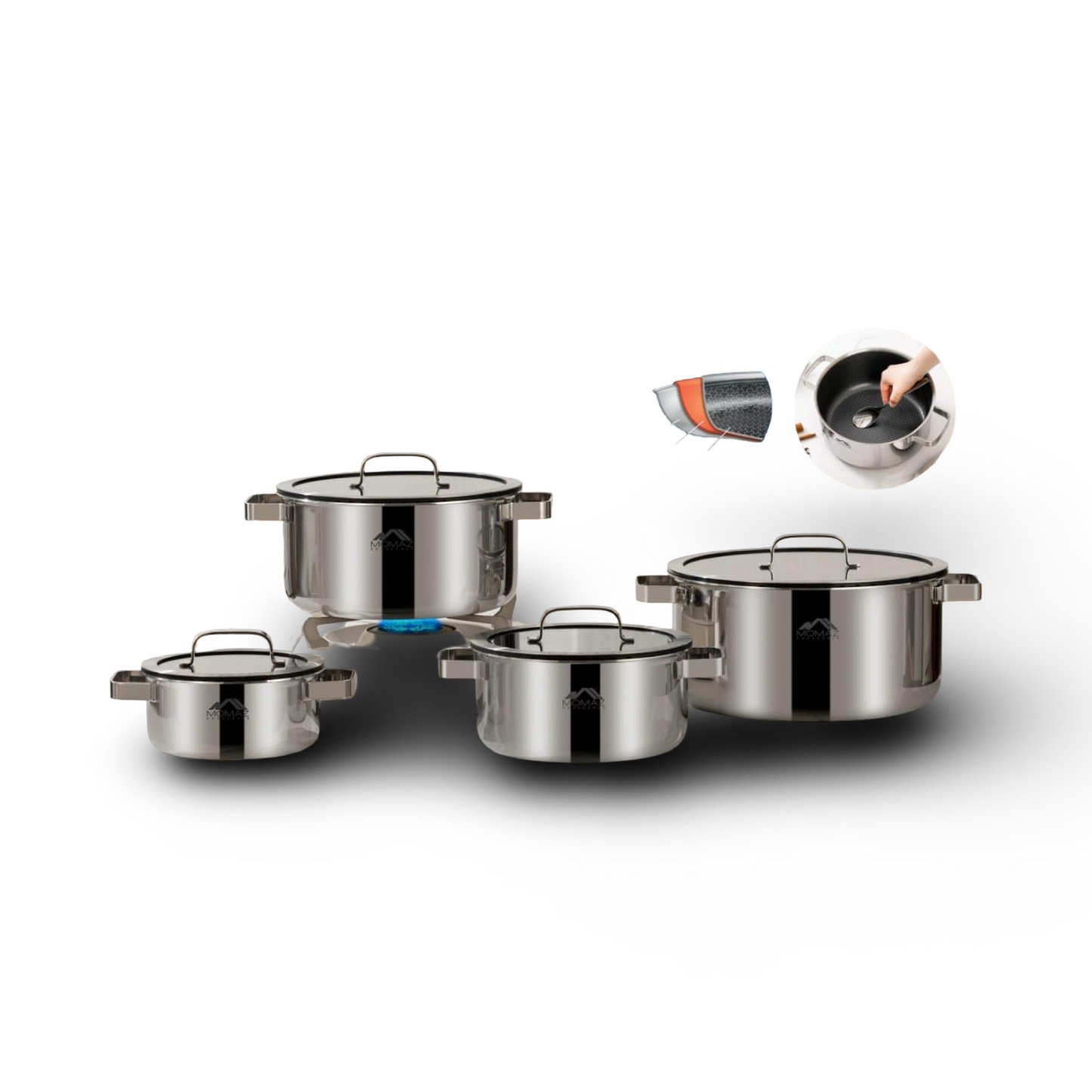 Momaz 8-Piece Stainless Steel Cookware Set