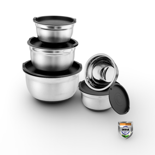 Stainless Steel Bowl Set With Silicone Lid 3 Pieces