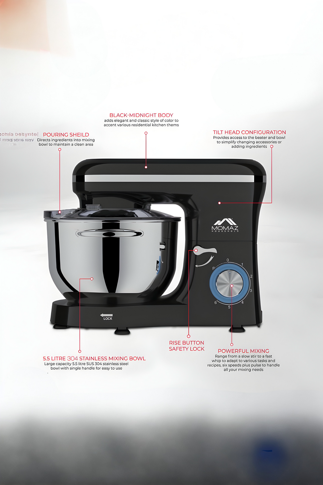 Momaz Electric Mixer 1900W 5.5L